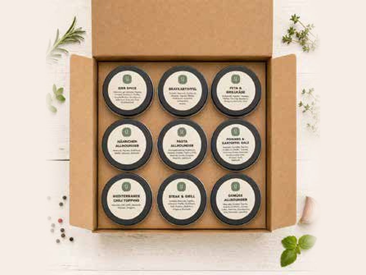 Taste Box mit neun Probierdosen